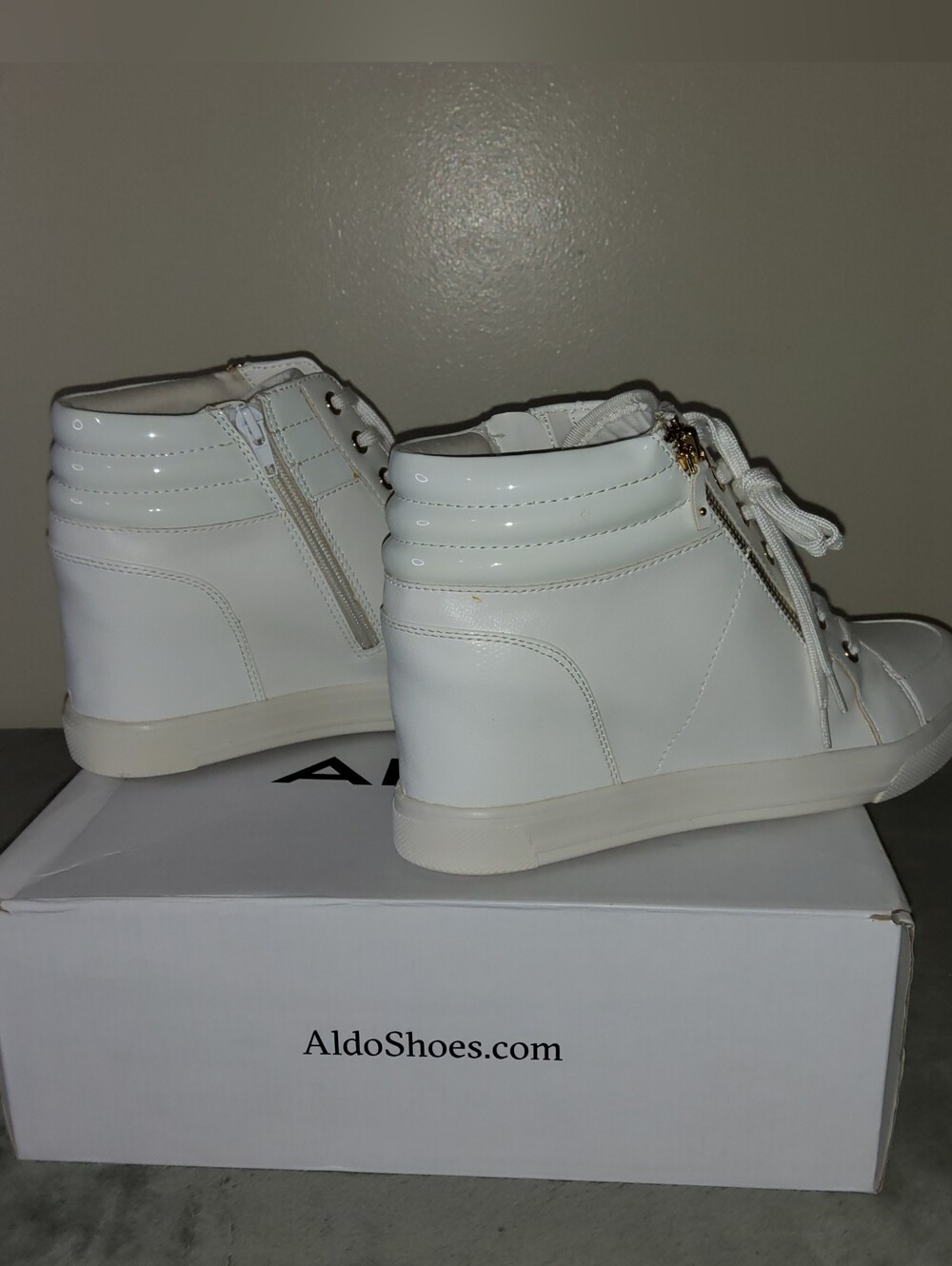 * Aldo Women's Kaia Hidden Wedge Zipper Fashion Sneakers White Size 11 - Picture 8 of 12